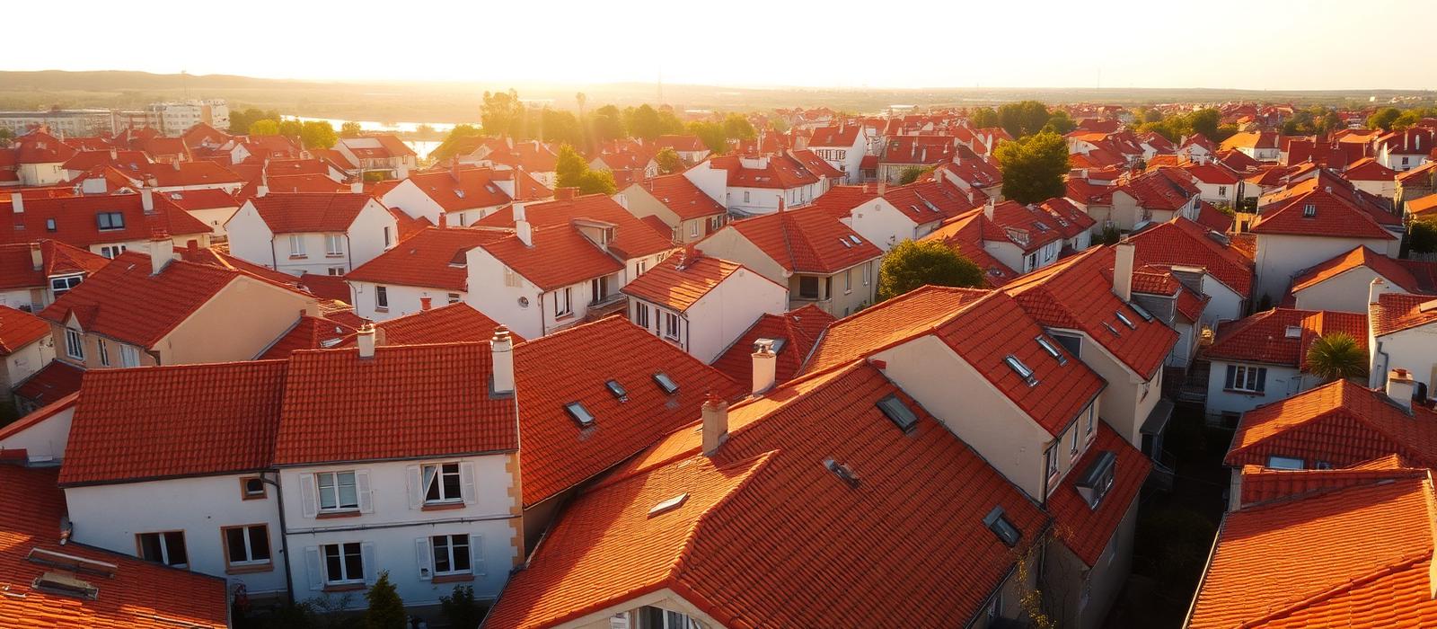 Toits de résidences françaises au coucher du soleil